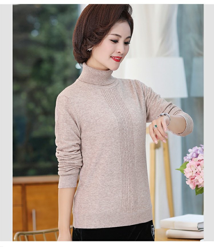 Áo len mẹ mùa thu đông quần áo cộng với áo len dệt kim nhung dày trung niên ấm áp bên trong chiếc áo sơ mi đáy 40 tuổi 50 áo kiểu trung niên hàn quốc