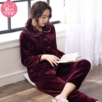 Đồ ngủ nhung san hô nữ mùa đông dày trung niên mẹ flannel dịch vụ nhà mùa thu và mùa đông mô hình trung và phù hợp với tuổi già - Cha mẹ và con jumpsuit hoạt hình cho cả nhà