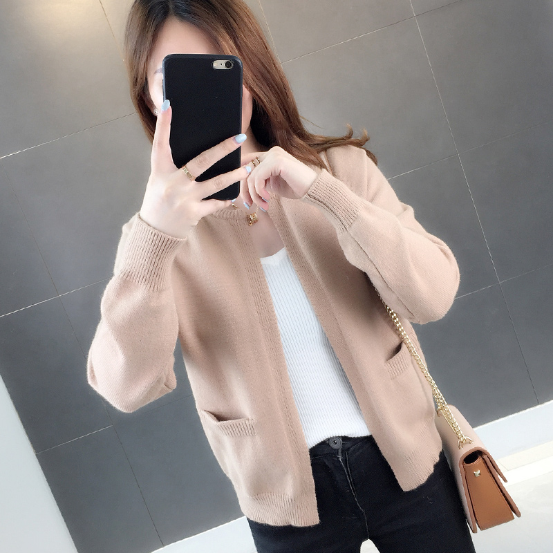 2022 autumn new coat women's sweater Korean version loose Western style all-match solid color knitted cardigan top