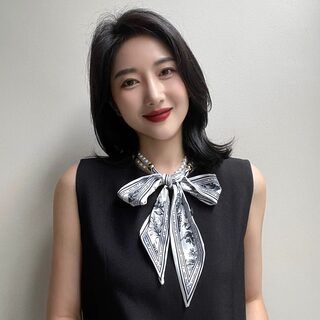 French Retro Spring and Summer Pearl Necklace Silk Scarf Women's Clavicle Chain Ribbon Korean Style Decorative Hair Tie Small Scarf Streamer