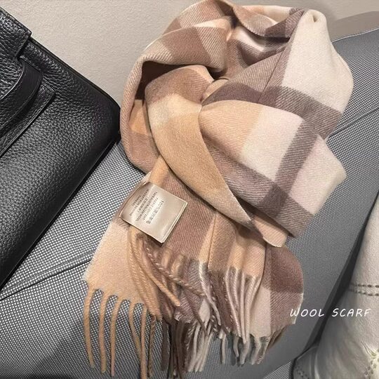 Classic British style pure wool scarf for women, versatile cold-proof and warm scarf WOOL 100% cashmere shawl for women