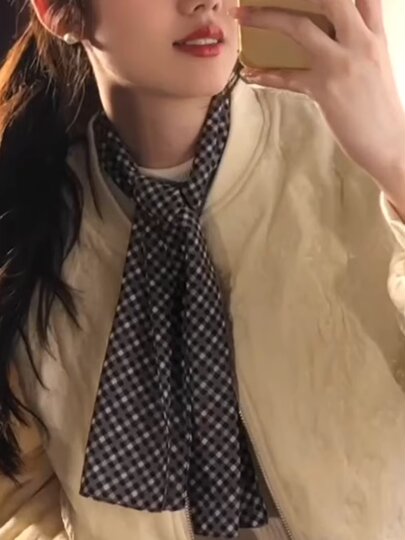 Korean Style ins Plaid Silk Scarf, Retro Literary Fashion Versatile Long Scarf, Neckerchief, Elegant Simple Accessory for Women