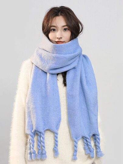 Blue Plush Scarf for Women, Winter 2024 New Style, Thickened, Versatile, Warm, Korean Style, Atmospheric Shawl, Dual-Use Neck Warmer