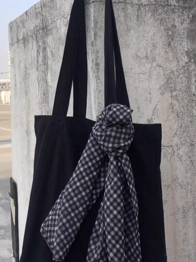 Korean Style ins Plaid Silk Scarf, Retro Literary Fashion Versatile Long Scarf, Neckerchief, Elegant Simple Accessory for Women