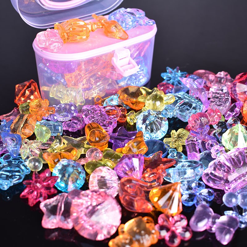 Gem girl children beaded crystal bow DIY hand necklace jewelry beautiful toys