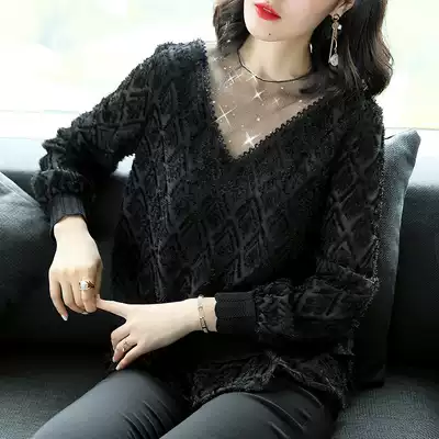 Live plus velvet top women's 2021 autumn new European loose chiffon shirt fashion short shirt long-sleeved inner jacket women