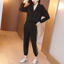 Live set female 2021 Autumn New Hong Kong style coat European goods two-piece set age reduction pants goddess Fan suit