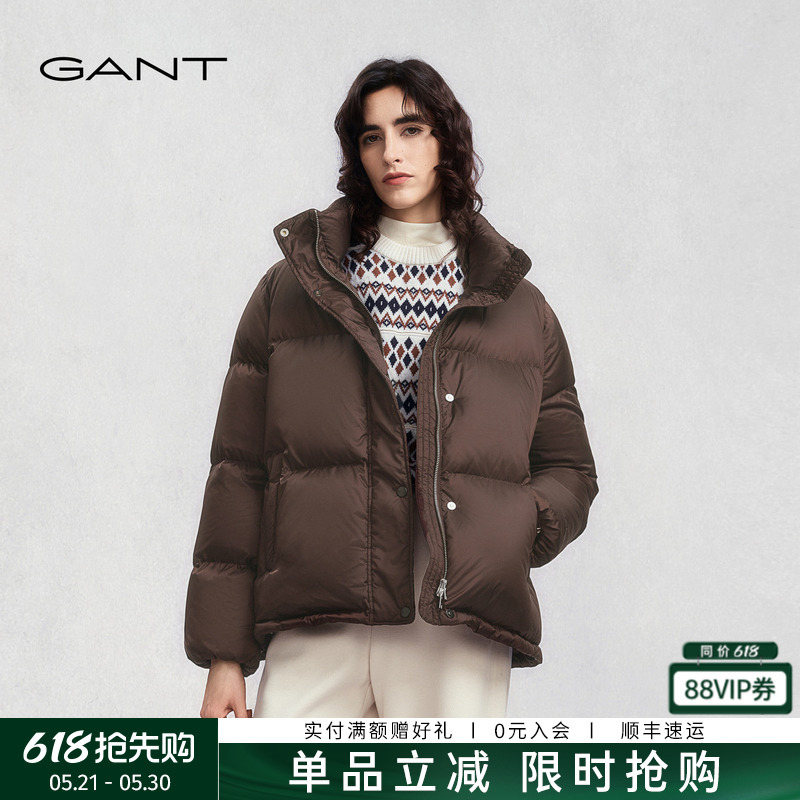 Gant/Gant New Winter Women's Short Lightweight Warm Puffer Jacket, Fluffy and Comfortable, Stand Collar, Old Money Style down Jacket
