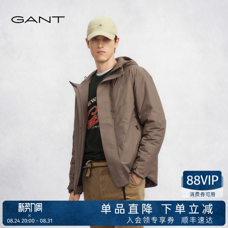Gant/Gant Winter Men's Pure Color Jacket Retro Casual Hooded Drawstring Cold-Proof White Duck down Jacket