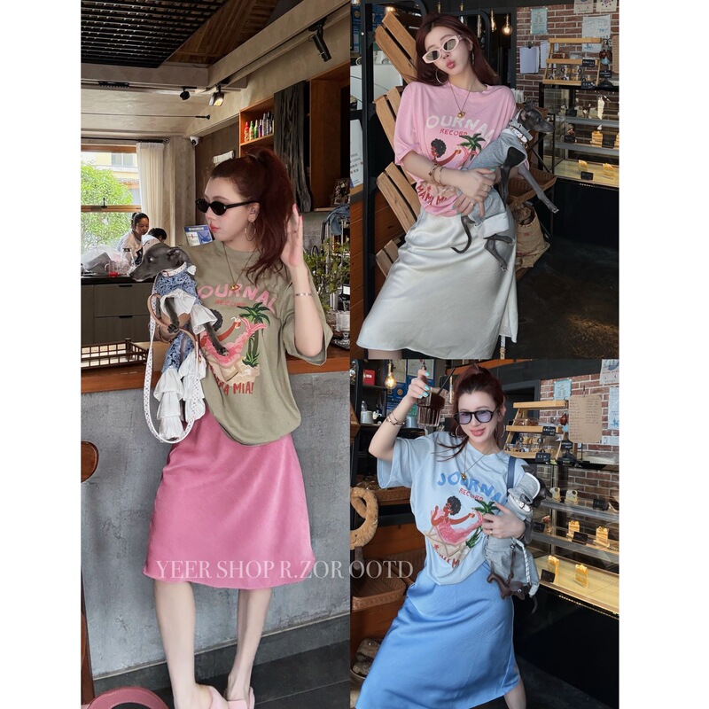R.Zor【Beach Vacation~】Young Man's Summer Fashion New Khaki Green Printed Top and Pink Skirt R.Zor【Beach Vacation~】Young Man's Summer Fashion New Khaki Green Printed Top and Pink Skirt