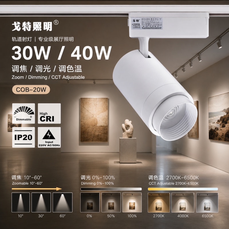 Led40W Focus-Adjustable Track Spotlight for Art Galleries, Museums, Zoomable Spotlight for Shops, Exhibition Halls, and Showcases, Cob Track Light Led40W Focus-Adjustable Track Spotlight for Art Galleries, Museums, Zoomable Spotlight for Shops, Exhibition Halls, and Showcases, Cob Track Light