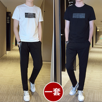 Mens t-shirt short-sleeved 2021 new trend casual suit summer mens wear a set with handsome mature and steady