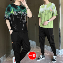 Casual men Spring and Autumn Net Red Tide brand sportswear summer boys clothes a set with handsome 2021 New