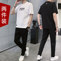 Summer sports suit mens casual fashion mens clothing 2021 new cotton short-sleeved two-piece set mens fashion brand summer clothes