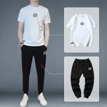 Mens short-sleeved t-shirt summer suit Mens set with handsome mature casual summer clothes 2021 new trend