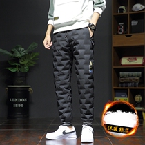 Down pants men plus velvet padded rubber cold pants outdoor sports winter warm cotton pants slim duck velvet pants