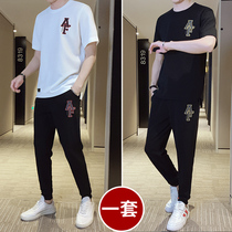 T-shirt mens short-sleeved fashion brand mens set with handsome mature mens casual suit summer trend two-piece set