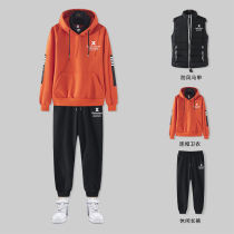 Sweat three-piece mens spring sports set mens New 2021 trend plus velvet padded clothes spring and autumn coat