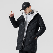 Down jacket mens long mens clothing 2021 new autumn and winter clothing high-end thin winter mens coat thickened tide