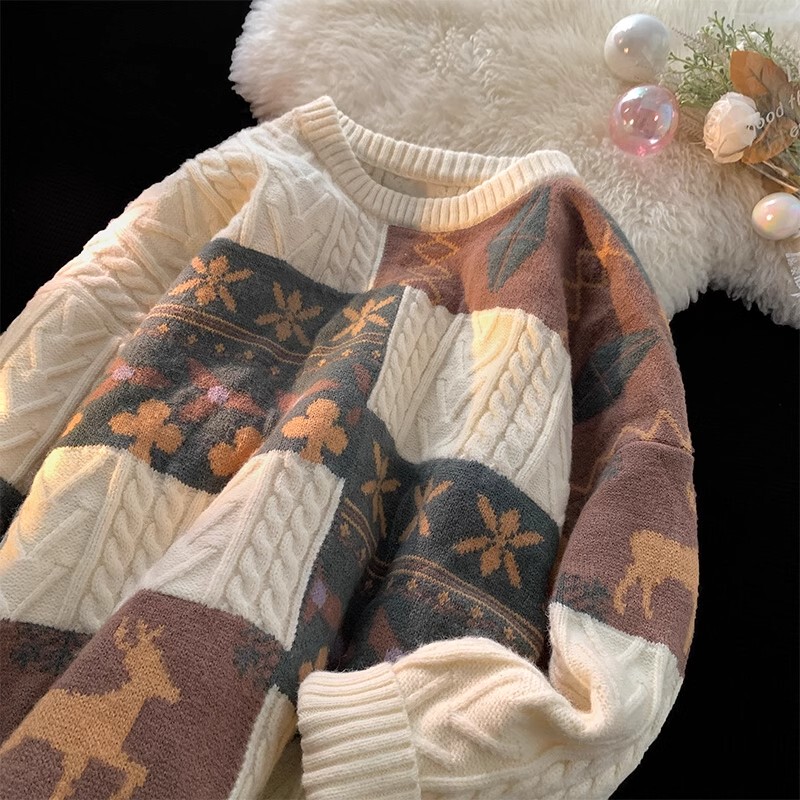 Japanese City Boy Style Color-Blocked Cable Knit Sweater for Men and Women, Autumn and Winter Casual Knitwear Jacket Inner Layer Top Japanese City Boy Style Color-Blocked Cable Knit Sweater for Men and Women, Autumn and Winter Casual Knitwear Jacket Inner Layer Top