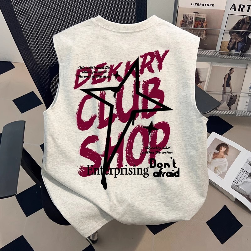 American High Street Printed Pure Cotton Sleeveless T-Shirt for Men and Women, Summer Design, Trendy Brand, Casual Sports Vest Top