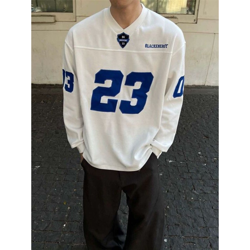 American Retro Digital Embroidery Long-Sleeve T-Shirt for Men and Women, Spring, Autumn, and Winter Design, Sporty Style, Patchwork Jersey Top, Trendy