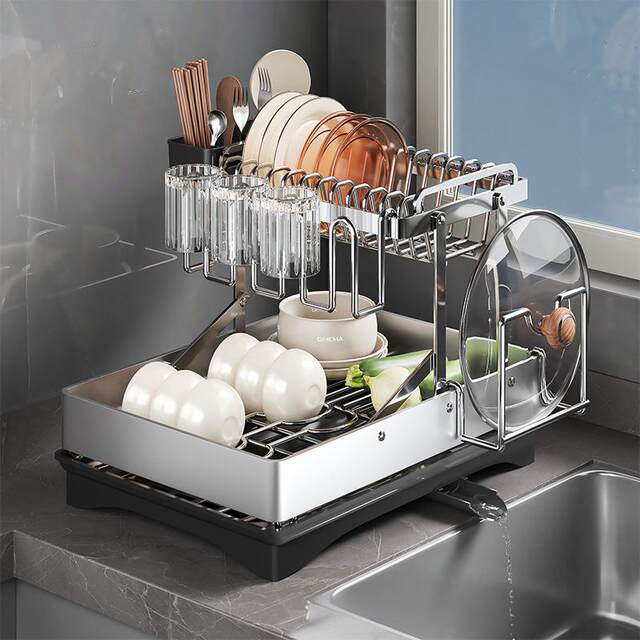 Kitchen countertop stainless steel dish drain rack sink bowl plate bowl plate bowl plate bowl chopstick storage rack multi-function storage rack bowl rack