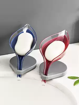 Creative leaf soap box bathroom punch-free suction cup soap box holder powder room drain laundry soap box rack