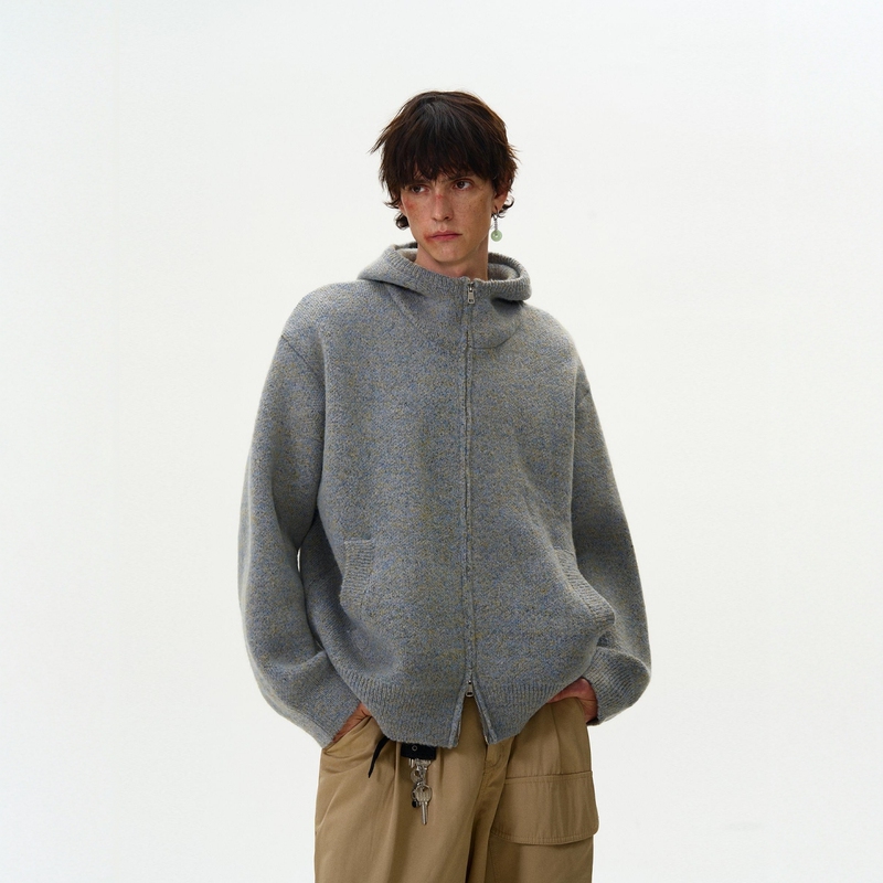 American-Style Heavyweight Double-Zipper Hooded Sweatshirt Jacket for Men and Women, 2025 Autumn and Winter Lazy Sweater, Couple's Thick Knitwear