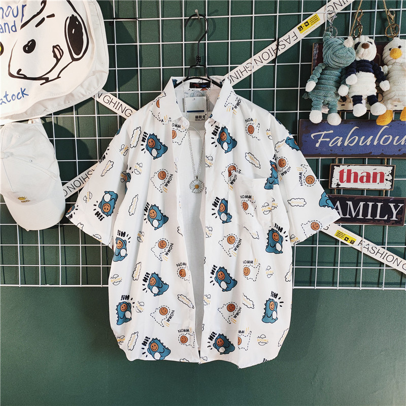 Handsome Floral Shirt for Men, Short-Sleeved, Thin Summer Style, Hong Kong Style ins Retro Beach Outfit, a Set of Stylish Men's Clothing