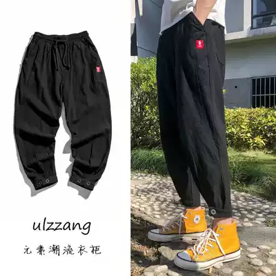 Summer cotton linen pants men's ankle-length pants men's pants Harlan pants loose Tide brand thin casual pants Japanese