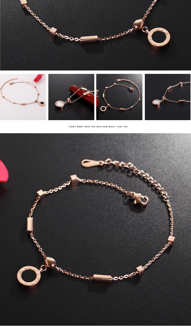 Nhật Bản và Hàn Quốc mới bằng thép mạ titan 18k vàng hồng hai mặt La Mã nhẫn mặt dây chuyền vòng chân bạn gái trang sức chuỗi chân - Vòng chân lắc chân nữ phong thủy