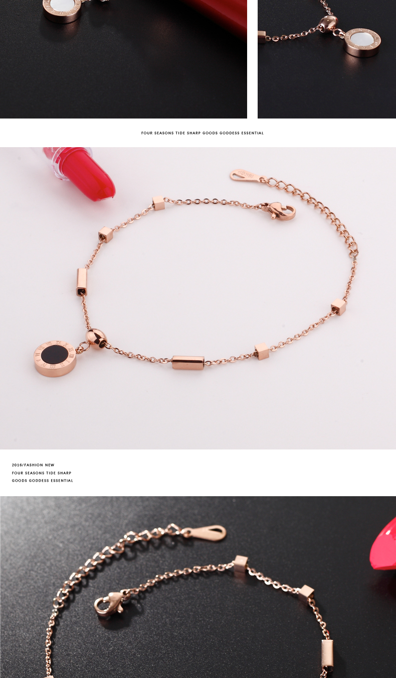 Nhật Bản và Hàn Quốc mới bằng thép mạ titan 18k vàng hồng hai mặt La Mã nhẫn mặt dây chuyền vòng chân bạn gái trang sức chuỗi chân - Vòng chân lắc chân nữ phong thủy