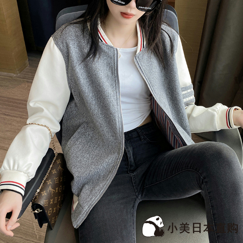 Small beauty Japanese generation Thom Browne spring new TB woolen stitching leather four-bar men and women with the same jacket jacket