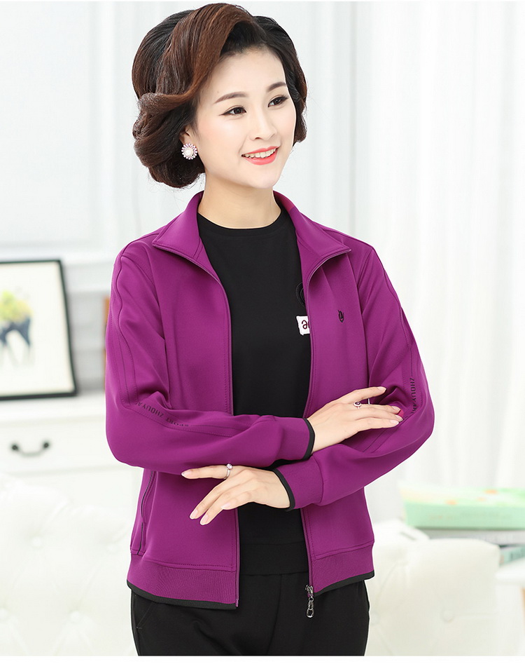 Mùa xuân và mùa thu mới trung niên và phụ nữ lớn tuổi và áo khoác thể thao giản dị áo khoác rộng kích cỡ lớn tập thể dục buổi sáng mẹ đầm u50