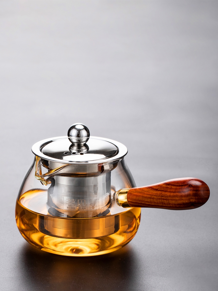 Wood handle Kung Fu tea with high temperature thickened glass tea pot Small black tea tea maker Filter Single pot tea maker