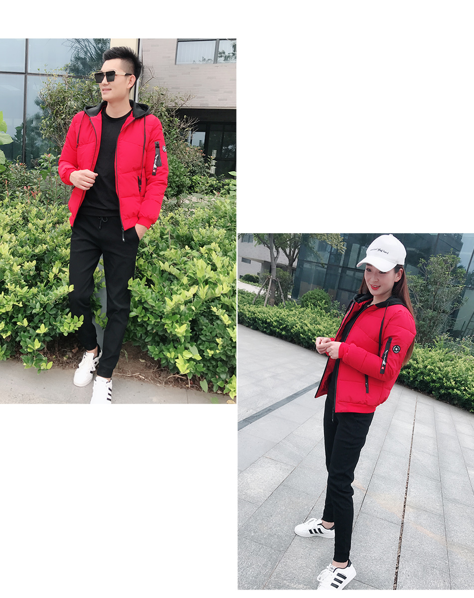 Áo khoác đôi mùa đông 2018 phiên bản Hàn Quốc mới của xu hướng ngắn ngắn dày cotton phù hợp với nam và nữ thời trang áo trùm đầu áo ấm nam