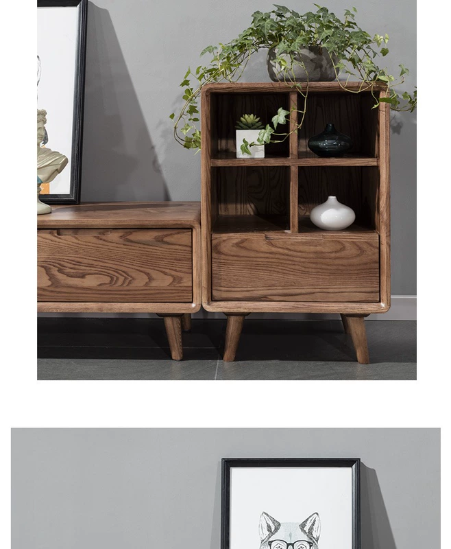 Biển Bạn bè Nội thất phòng khách Bắc Âu Gỗ rắn Bàn cà phê Tủ kết hợp Tủ mới Trung Quốc Ash Gỗ Phòng khách Tủ - Bộ đồ nội thất