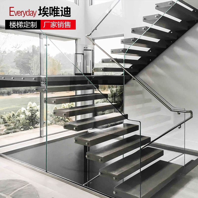 Beijing Stairs Customized Modern Simple Tempered Glass Step Partition Leaping Loft to Build loft Entire Ladder