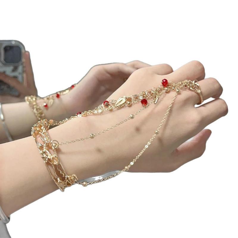 Super fairy Han clothing accessories ring bracelet one piece ancient style Dunhuang Feitian bracelet back chain exotic style ancient silver bell bracelet