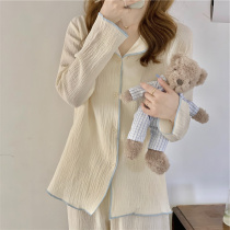 Autumn large size women's fat sister mm Japanese simple long sleeve pajamas can be worn outside the student home clothing two-piece suit