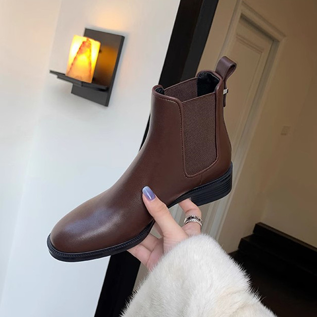 French short boots for women 2025 new autumn and winter thick heel ankle boots Martin boots thin naked boots thick sole Chelsea boots