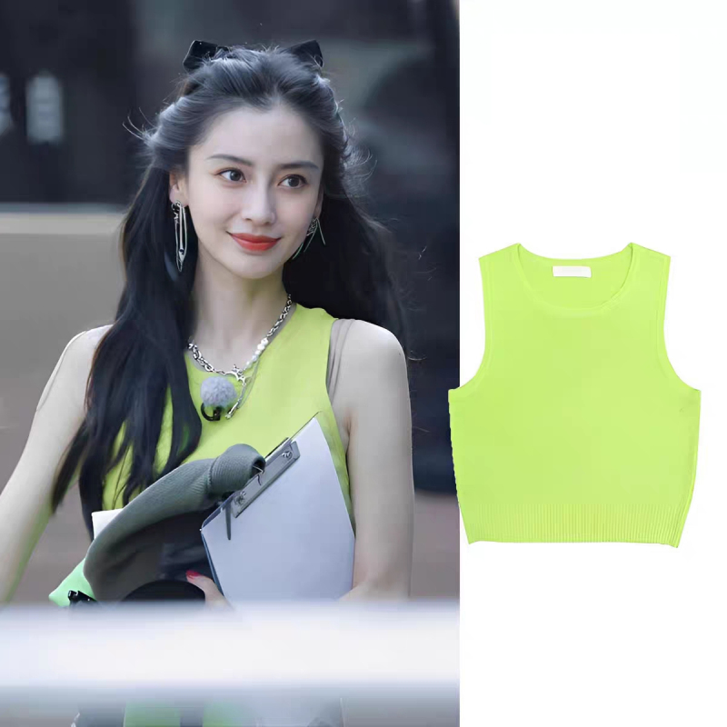 Yang Ying's Same Style Green Knitted Vest for Women, Summer 2025, Slim-Fit Camisole, Sleeveless, Trendy Outerwear Top Yang Ying's Same Style Green Knitted Vest for Women, Summer 2025, Slim-Fit Camisole, Sleeveless, Trendy Outerwear Top