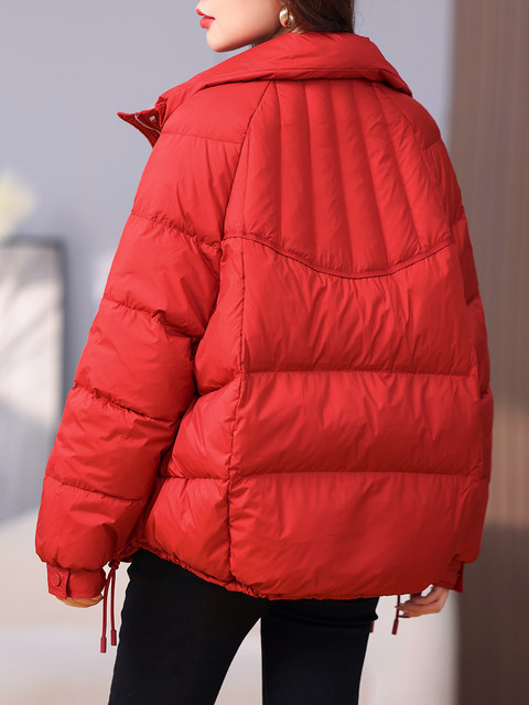 Red Short Korean-Style down Jacket for Petite Women, 2023 Winter New Fashion, 90% White Duck Down, Stand Collar Coat
