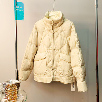 Chinese-Style Buttoned down Jacket for Women, 2023 Winter New Fashion, Stylish and Trendy, Petite Fairy Style, White Duck down Coat