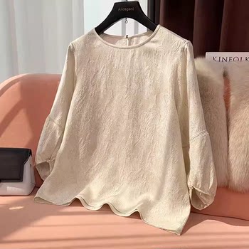 19mm Silk Jacquard Lantern Sleeve Blouse for Women, 2024 Summer New Style, Age-Reducing Loose Fit Mulberry Silk Top