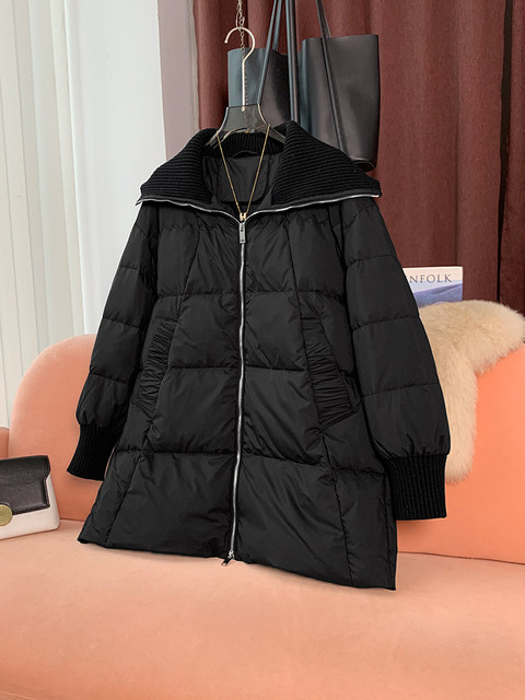 Knitted Large Lapel A-Line Mid-Length down Jacket for Women, 2024 Winter New Popular Style, Trendy down Coat This Year