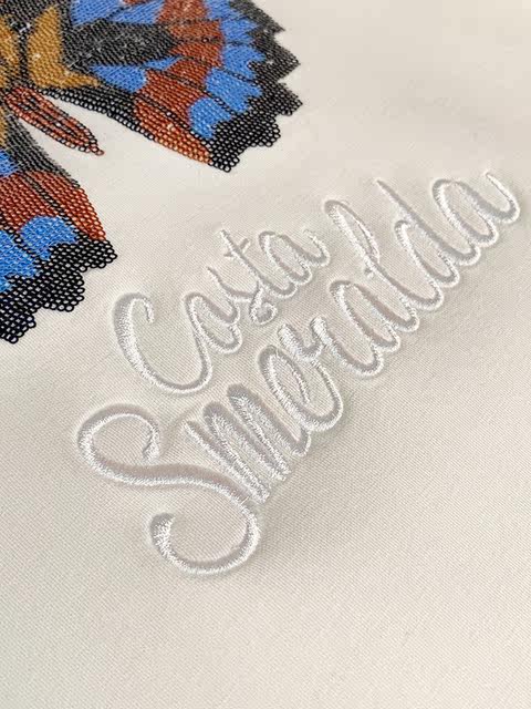 Space Cotton Sweatshirt Jacket for Women with Butterfly Embroidery 2024 Spring and Autumn New European Style Short Round Neck Casual Popular Top