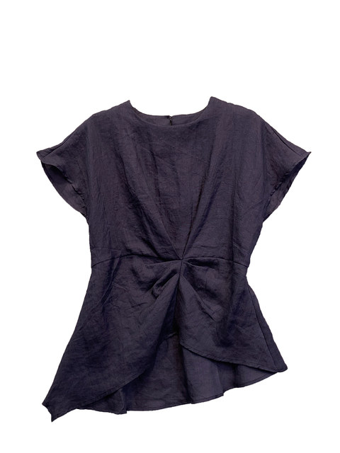 High-End Accessible Luxury 100% Ramie Thin Top for Women 2024 Summer New Style Pleated Asymmetrical Hem Elegant Shirt