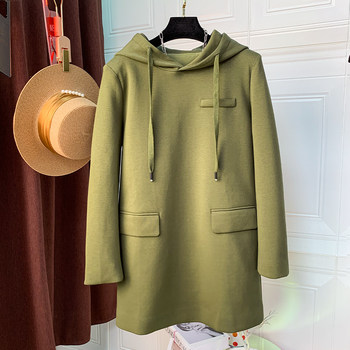 Mid-Length Casual Sweatshirt for Women, Early Spring 2023 New European Style, Hooded Loose Design, Niche Style Suit-Style Sweatshirt Dress